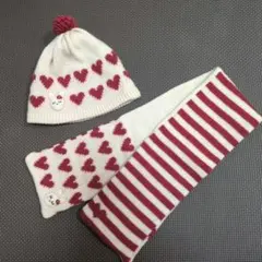 ハート柄ニット帽とマフラーセット