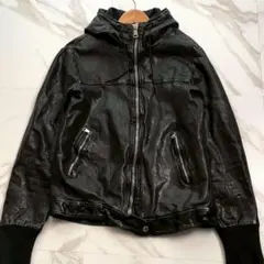 美品　Giorgio Brato　フード　ラムレザーライダース　ダメージ加工　黒