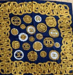 香奈兒 絲巾 藍色 金色