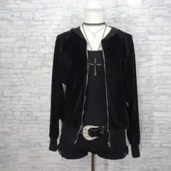 Y2K 平成 グランジ ダークコア フルジップ ブラック ベロア ブルゾン F