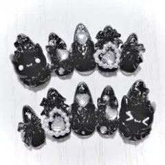 No.333　ネイルチップ 量産型 地雷系 サブカル 平成女児 黒 ブラック 猫