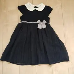 petit main 襟付きネイビー半袖ワンピース