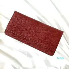 本革 薄型ソフト二つ折り長財布 ワインレッド 匿名配送 5236-7