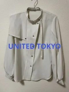 UNITED TOKYOフロントボタン アシンメトリー ブラウス 長袖 ホワイト 