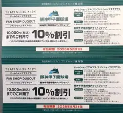 阪神甲子園球場内グッズショップ10%割引券　16枚のサムネイル