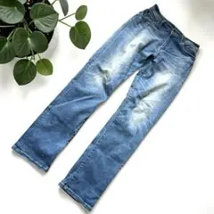 JEANASIS デニム ジーンズ パンツ 美脚 M 牛革パッチ　ウォッシュ加工のサムネイル