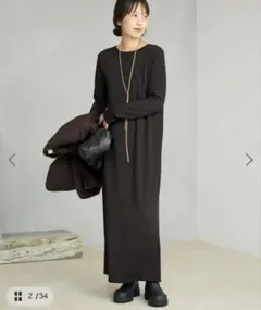 【完売品】plage・Rib ロングスリーブ ワンピース ブラウン 38