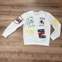 ホワイト グラフィックプリント トレーナー