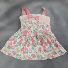 いちご柄 花 ベビー水着 ピンク リボン 95cm