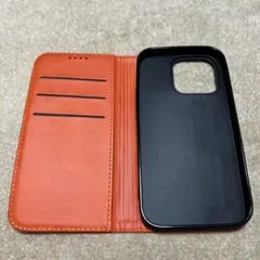 オレンジ 手帳型 iPhone14proケース 3ポケット
