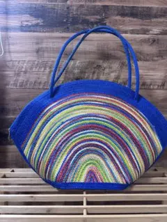 新品未使用★カラフルレインボーのかごバッグ