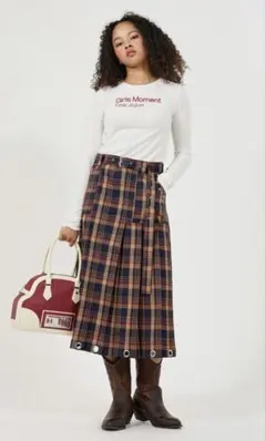 TINA：JOJUN チェック柄 ミディ丈プリーツスカート