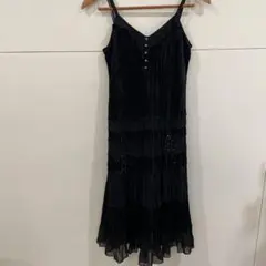 ブラック ベロア キャミワンピース フリル スパンコール