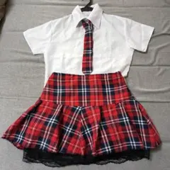赤チェックスカート　セットアップ