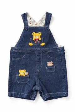 美品 ミキハウス デニムオーバーオール90 クマ刺繍