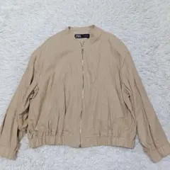 ZARA　リネン混　ブルゾン　フルジップ　ベージュ　Mのサムネイル