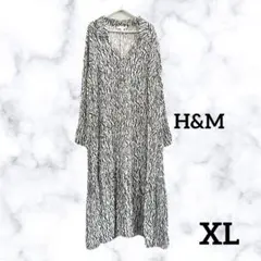 美品✨H&M ロング丈ワンピース　Vネック　長袖　ゼブラ柄　総柄　派手　ゆったり