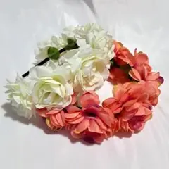 花冠 ヘッドドレス　ホワイトとオレンジ