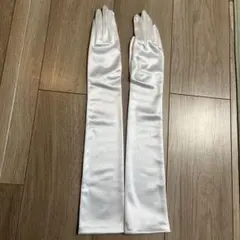 ホワイト サテン ウェディンググローブ ロング　50cm