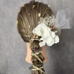 【紫陽花×かすみ草ドライフラワー髪飾り】成人式結婚式卒業式　袴振り袖着物　金箔