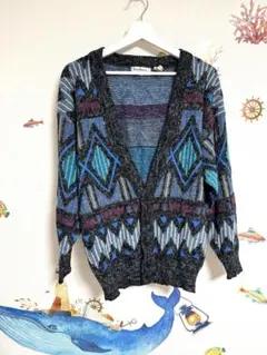 イギリスの古着屋で購入 幾何学模様 ニットカーディガン ヴィンテージ