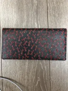 印伝 長財布 トンボ柄 ブラック×レッドのサムネイル