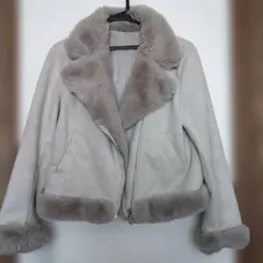 ライトグレー フェイクファーコート Mサイズ