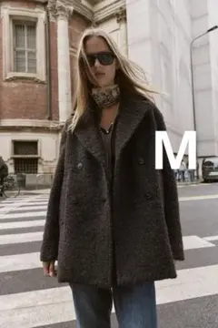 ZARA ザラ ブークレダブルブレストミディ丈コート M