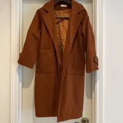 ロングコート　オレンジ　茶　Mサイズ　裏地付き　アウター