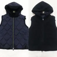 美品 ダーマコレクション リバーシブル キルティング 中綿 フード ベスト L