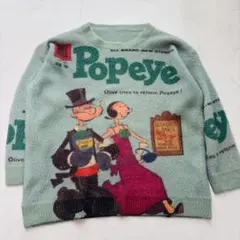 Popeye 総柄 ニット 起毛 XL（C32）