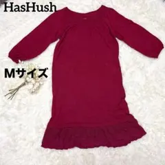 ★美品【ハッシュアッシュ】七分袖ラメレースニットワンピース マゼンタ 春 Ｍのサムネイル