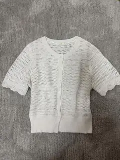 GUホワイト レース編み 半袖カーディガン Mサイズ