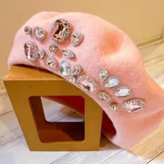 ベレー帽 ピンク 地雷系 量産型 ビジュー 秋 冬 韓国 可愛い b0064e