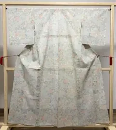 A5◇着物くつろぎ 単衣 塩沢紬 花模様 マルチカラー 正絹 小紋 着物 03 