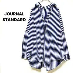 ジャーナルスタンダード　Vネックストライプシャツ　背面ボタン留め　青白綿100%