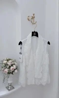 未使用タグ付き】ADORE アドーア 総レース コールドショルダーブラウス 
