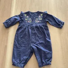 ダークブルー 花柄刺繍ロンパース
