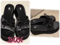 ZARA♥️ザラ♥️サテン厚底リボンサンダル ブラック♥️新品同様38のサムネイル