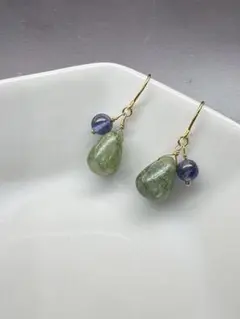 1点作品☺︎ 菱形ストライプイエローオパールピアス イヤリングに変更
