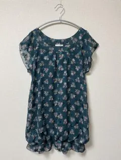 favori 深緑　グリーン　チュニック　花柄 シフォン シースルー　M〜Ｌのサムネイル