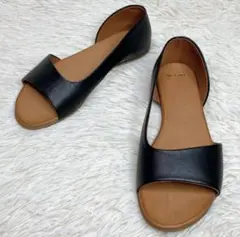 【美品】BARI バリ　サンダル　フラットソール　本革　ブラック　23.5