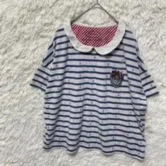 【Lindsay】リンジィ マリン ボーダー 襟レース カットソー トップス