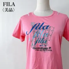 【美品】　フィラ　グラフィックプリントデザインメッシュスポーツウエアシャツピンクのサムネイル