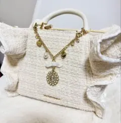 Samantha Vega ツイードフリルハンドバッグ小 別購入チャーム付き