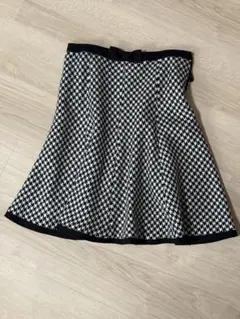 【迅速対応】フレアスカート 白黒　千鳥格子柄　リボン付き