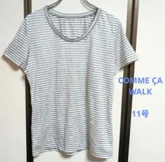 コムサウォーク　ボーダーTシャツ　点ドット小物半袖　グレー/白　11号〈日本製〉のサムネイル