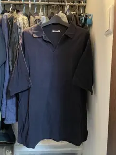AURALEE ネイビー コットン 半袖ポロシャツ