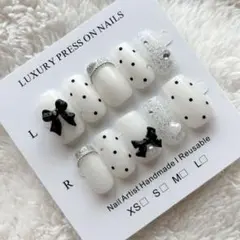 フレンチガーリー　ドット　リボン　ネイルチップ　10個セット