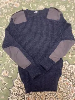 ネイビー ニットセーター 肘パッチ付き 48/50